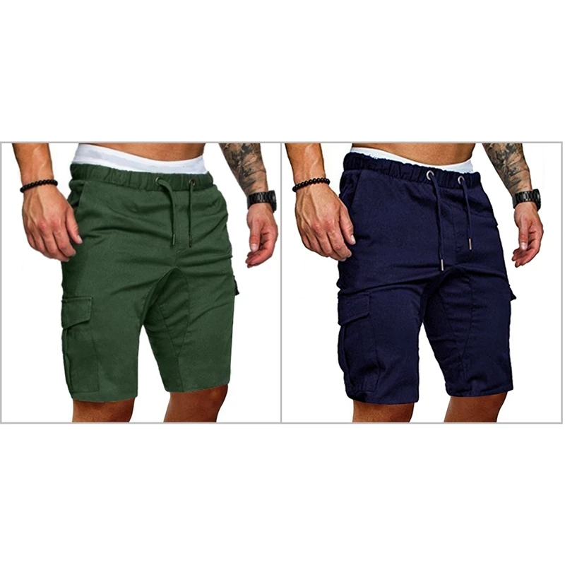 

ASDS-2X Men's Shorts Casual Work Pocket Lace Shorts Jogging Pants XL Army Green & Navy Blue XL