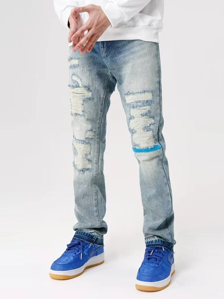 Y2K Men's Jeans Trendy New Style Youth Popular Artistic Loose Straight-Leg Summer Long Pants Washed Menswear Mens Jeans Denim