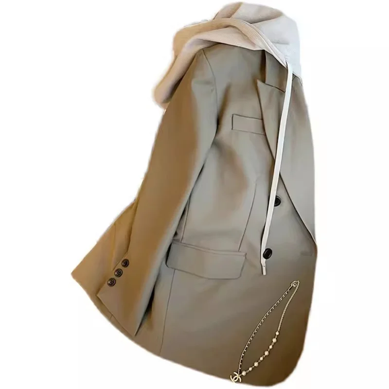 Модный повседневный женский костюм с капюшоном весна-осень 2024 новый тренчкот для