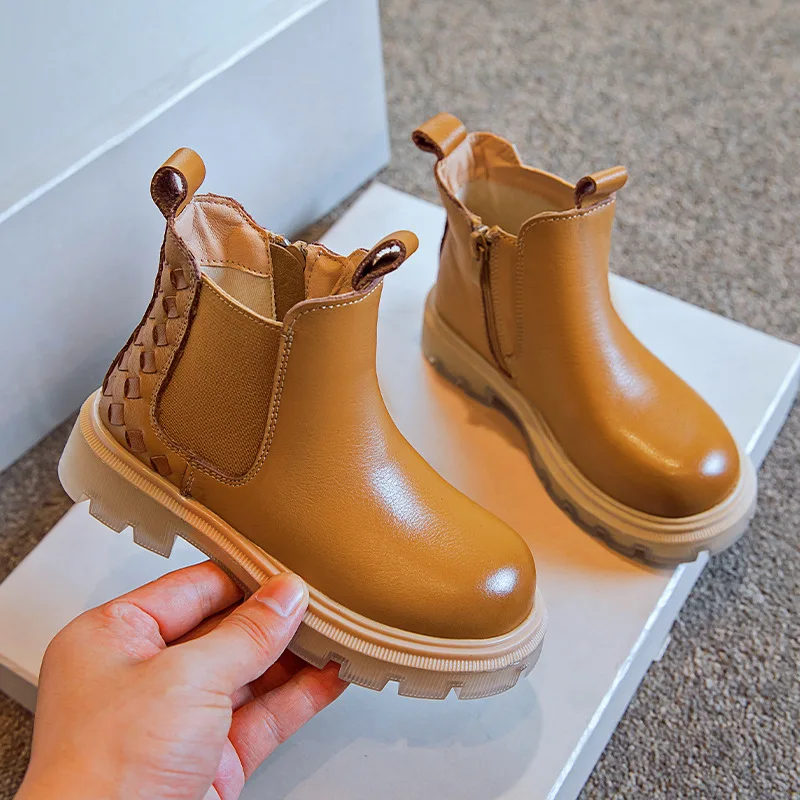 

Children Boots Autumn&winter New Boy's Fashion Woven Short Boots Girls Geniune leather Ankel boots