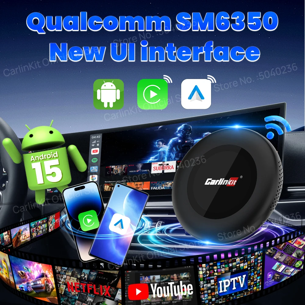 Фото Tbox-Ultra 3 CarlinKit Android 15 TV Box SM6350 5G/4G LTE Беспроводной Android Auto & CarPlay Ai Box для Netflix IPTV GPS с ЖК-экраном №2