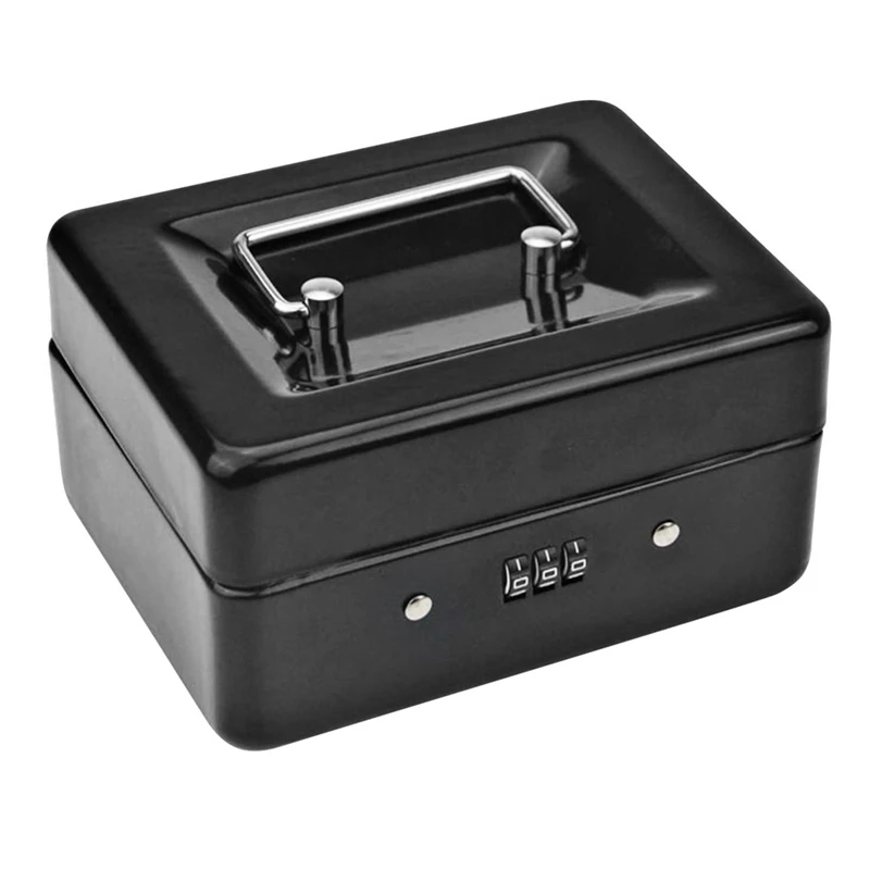 

3X Durable Metal Coin Box With Locking Storage Tray - Small Coin Box With Combination Lock 15 X 12 X 7.7Cm (Black)