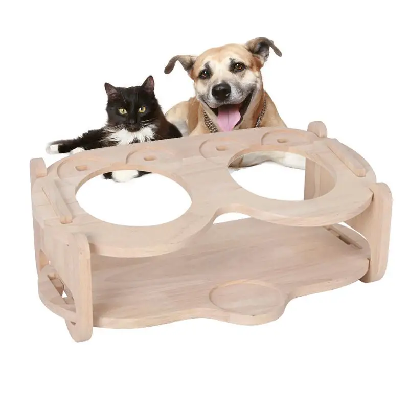 

Elevated Dog Bowl Stand Elevated Dog Bowls Stainless Elevated Pet Dishes Bowls With Wooden Stand Cat Dog Feeder With 2 Bowls For