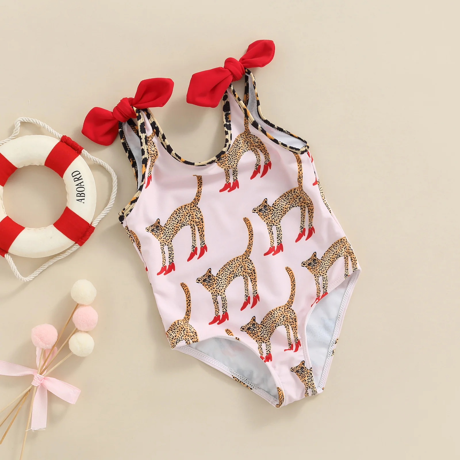 

2-6Y Baby Girls Bikini Kids Swimwear Sleeveless Animal Print Bowknot Swimsuits Children Beachwear Toddler Bathing Suits