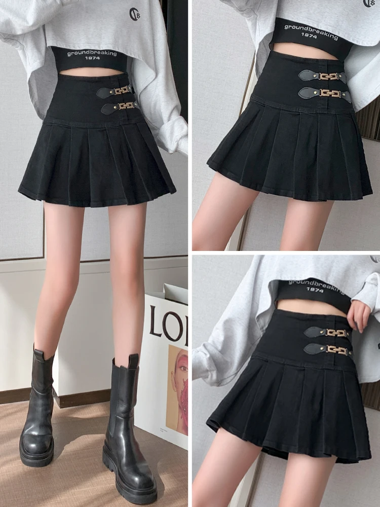 

Short Skirt Female Spring And Autumn 2021 New Fashion BLACK PLEATED High Waist A-word Thin And Versatile Hip Covering Skirt