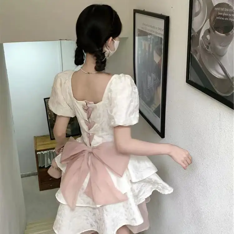 

Летнее платье, новинка, милое платье во французском стиле, женское Мини-Платье трапециевидного силуэта с квадратным вырезом и буффами на талии, платья для дня рождения