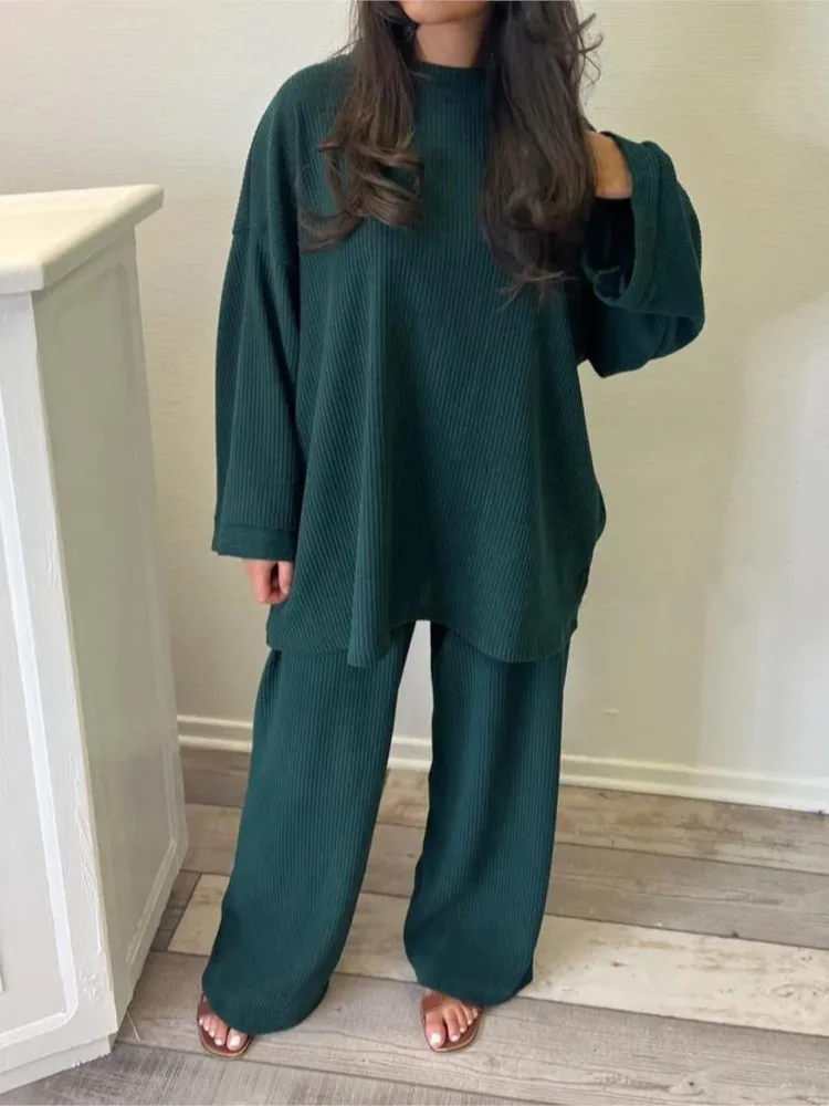 Осенне-зимний комплект из двух предметов для женщин однотонные длинные брюки