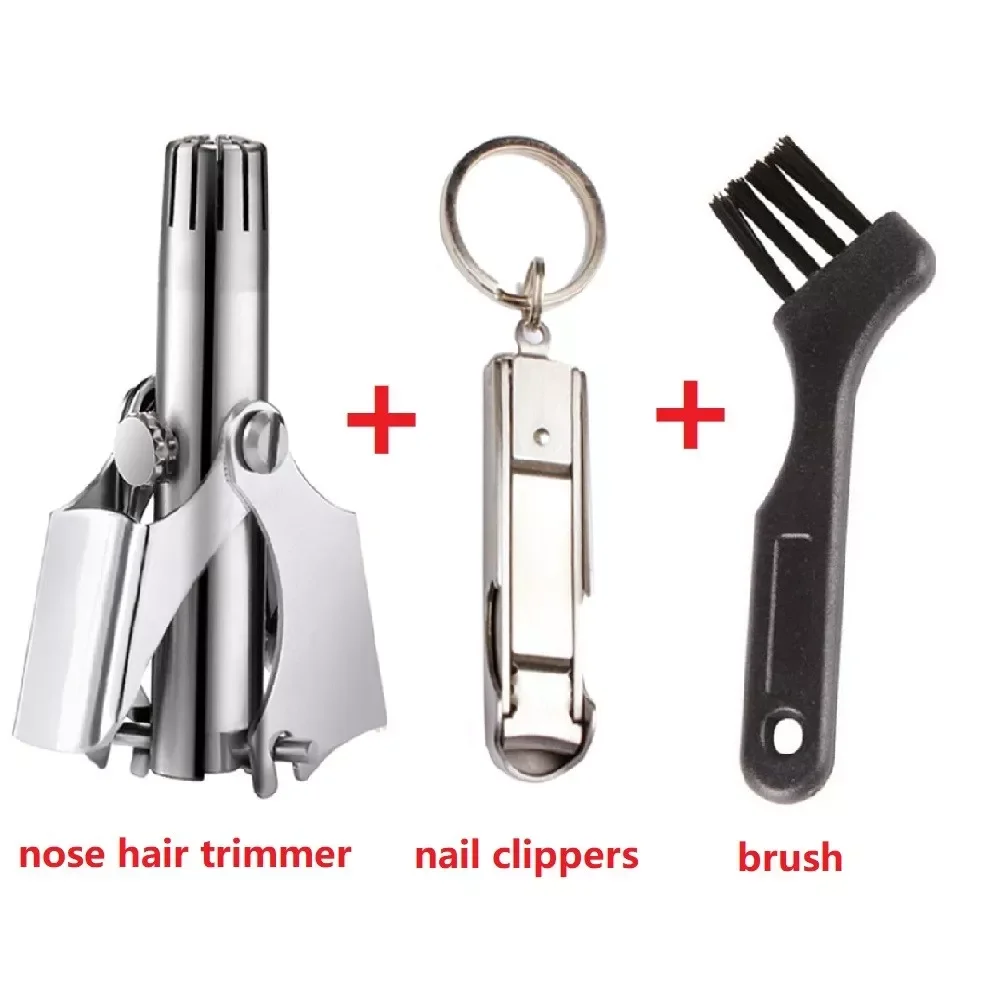 

3 In 1 Nose Hair Trimmer Set Washable Portable Stainless Steel Manual Nose Hair Remover With Fingernail Clipper Nose Care Tool