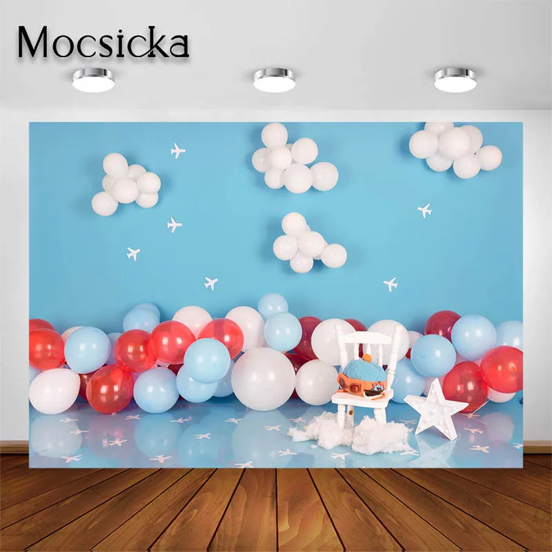 

Mocsicka День Рождения Вечеринка ребенок душ фон синие шары фон дети взрослые портрет фото студия реквизит вечеринка Декор баннер