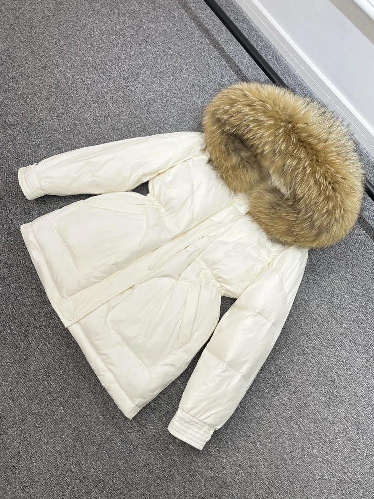 Waterproof Winter Women's Puffer Jacket 2023 Shiny Female Parkas 90% Duck Down Coat Hooded with Large Real Raccoon Fur
