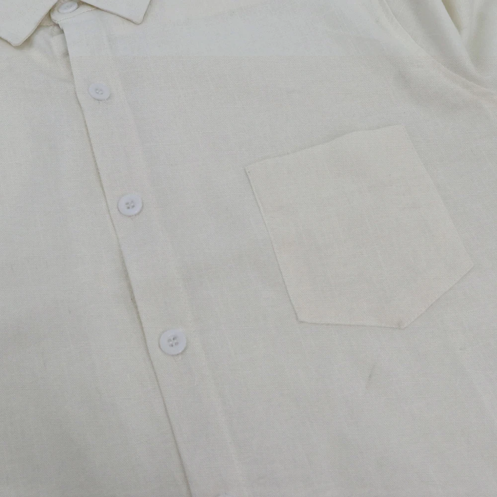 Рубашка мужская с длинным рукавом хлопок и лен однотонная Повседневная пляжная