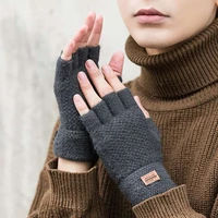 winter fingerless gloves for men knitted half finger glove warm wool elastic driving gloves outdoor touchscreen glove wholesale