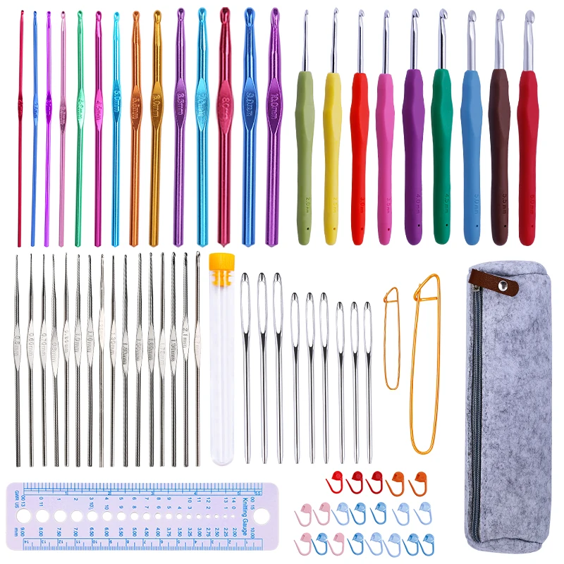 

Nonvor 72 Pcs Multiple Sizes Crochet Hooks Set Knitting Needle Set Large Eye Blunt Yarn Needles Stitch Markers Tools with Bag