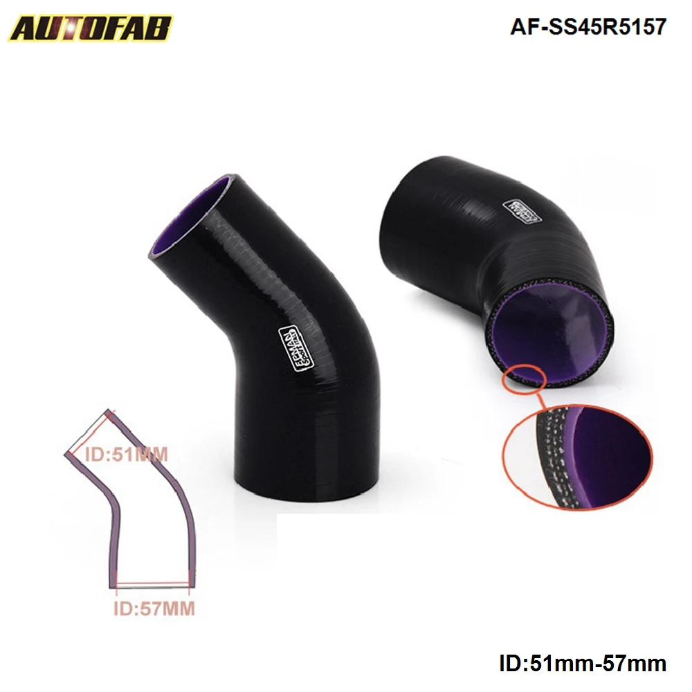

2"-2.25" 51mm - 57mm 45 Degree Silicone Elbow Reducer Tube Hose Black For Honda 04-05 Civic 4Dr AF-SS45R5157