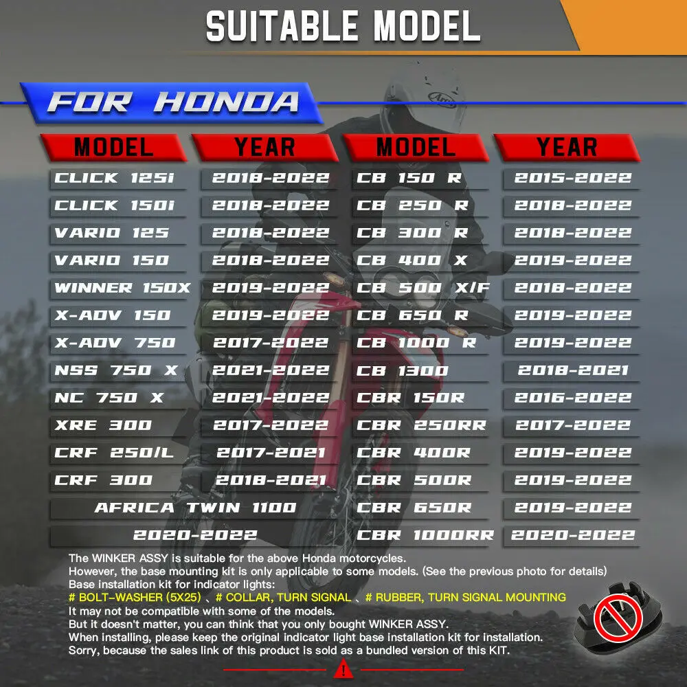 

Указатель поворота для HONDA CBR400R 13-18 CBR650F CBR500R 14-18 CTX700 N/DCT 14-18 NC750 S/X/DCT 14-18 CRF300L 21, 2 шт.