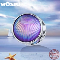 wostu 925 sterling silver ocean series charms mystic purple natural shell beads for women fit original bracelet bangle holiday