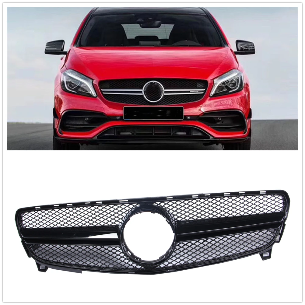 

AMG Style Front Grille For Mercedes-Benz A Class W176 2016-2018 A200 A250 A45 Black/Silver Car Upper Bumper Hood Mesh Grid Grill