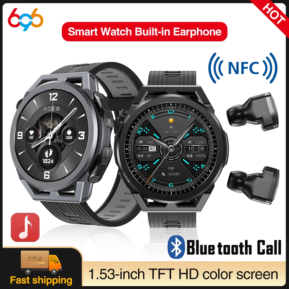 

New 2 In 1 Headset Blue Tooth Call Smart Watch ENC Noise Reduction Earphone 32GB Memory Music Sports Men Women NFC Smartwatch