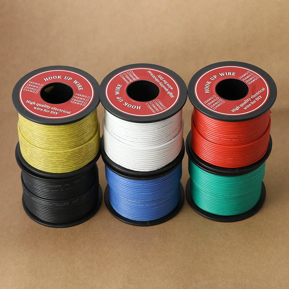 50-150 м/рулон многожильный провод 26 AWG UL3132 Гибкая резиновая Изолированная Луженая Медь 300 в 6 цветов