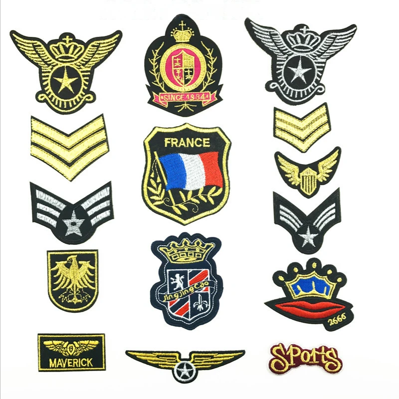 

Винтажная золотая вышивка, эмблема Европейского орла, Королевский лев, Heraldry, нашивки, военные полосы, французский флаг, военные значки