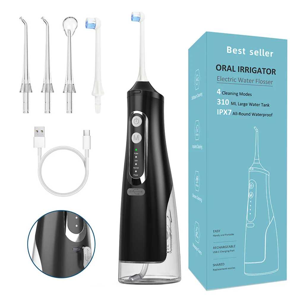 

310ml Oral Irrigator Dental Portable Water Flosser USB Rechargeable 4 Modes IPX7 Water Jet Floss Pick for Cleaning Teeth 4Nozzle