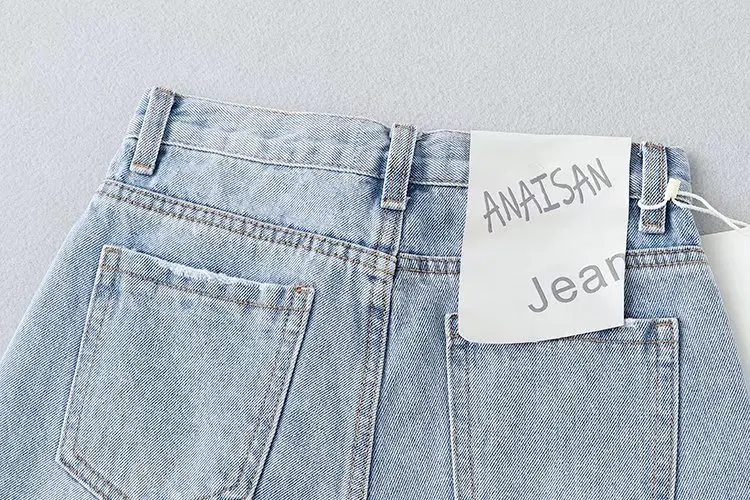 Jenny&Dave Ins Blogger High Street American Retro Solid Color Washed Whiskered Shorts Fashion with Holes Mom Denim Bermuda