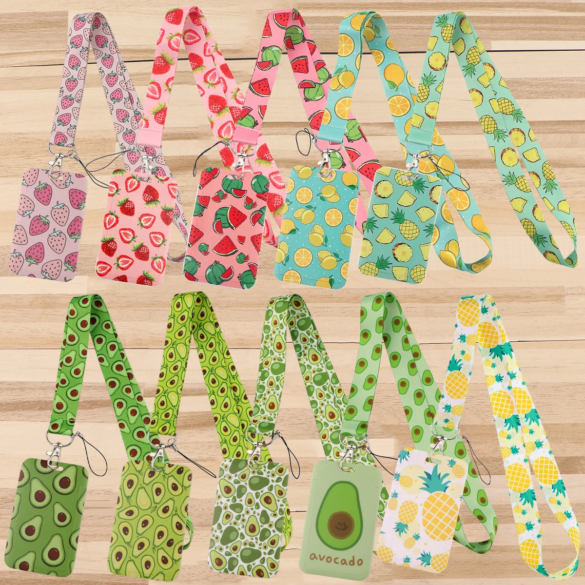 

Cute Summer Fruits Strawberry Lemon Avocado Kawaii Pink Lanyard ID Card Boys Neck Strap Keychain Badge Holder Phone Charm