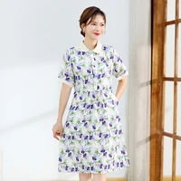 new 2022 print women summer dresses vintage causal turn down collar short sleeve floral vestido 5xl elegant dress