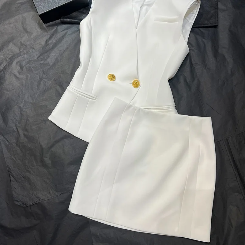 Дизайнерские новые женские комплекты из 2 предметов Элегантный двубортный жилет