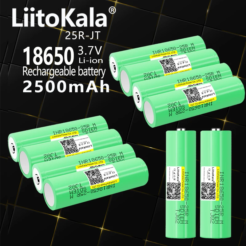 

10PCS LiitoKala 25R 18650 2500mAh High Drain 20A 3.7V Li-ion Rechargeable Battery For Flashlight Power Tools Torch Headlamp
