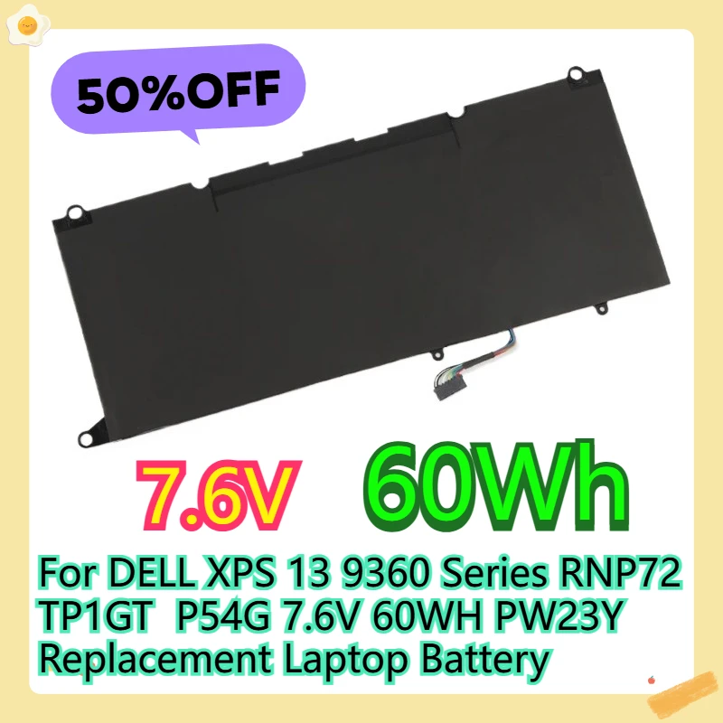 Фото Сменная батарея для ноутбука DELL XPS 13 9360 Series RNP72 TP1GT P54G 7.6V 60WH PW23Y №1