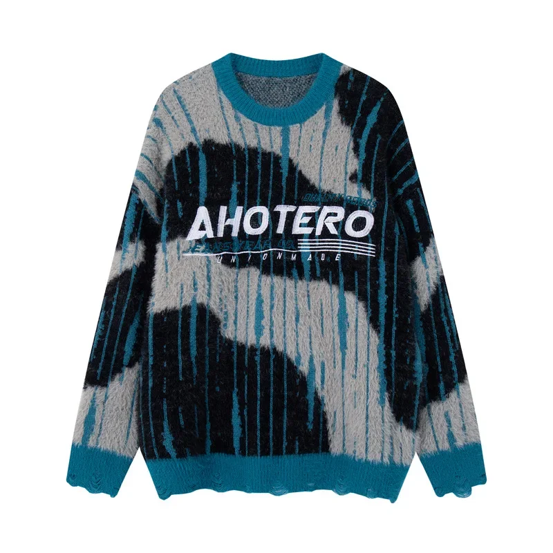 Свитер с круглым вырезом в вертикальную полоску и цветными блоками для мужчин