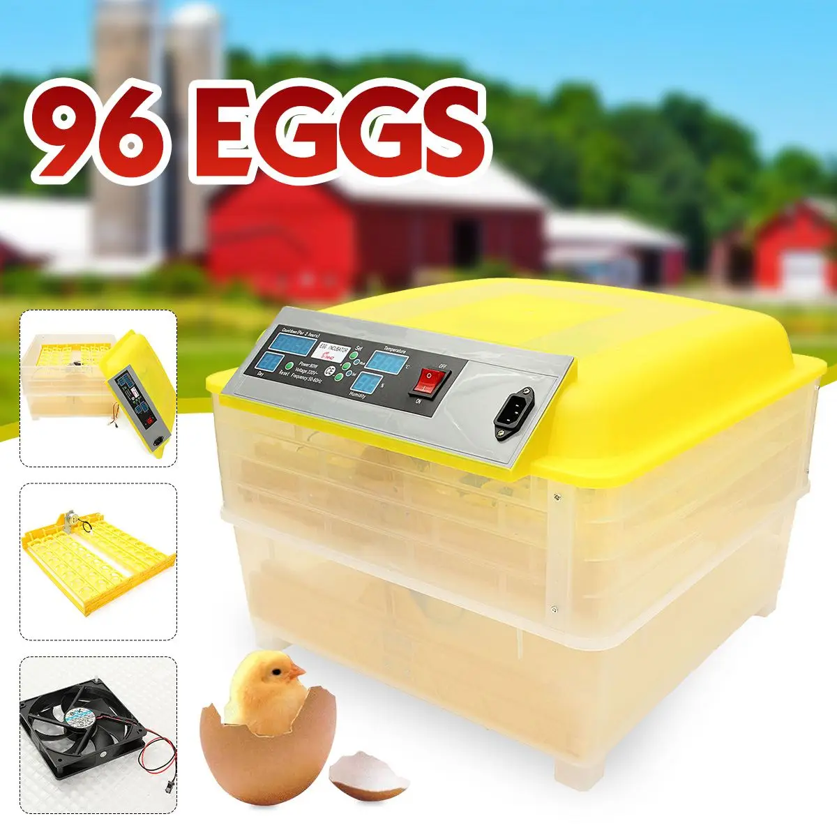 

Egg Incubator Automatic 96 105 Plastic Bird Eggs Duck Chicken Eggs Hatching Machine Incubator Tray with Auto Turn Motor