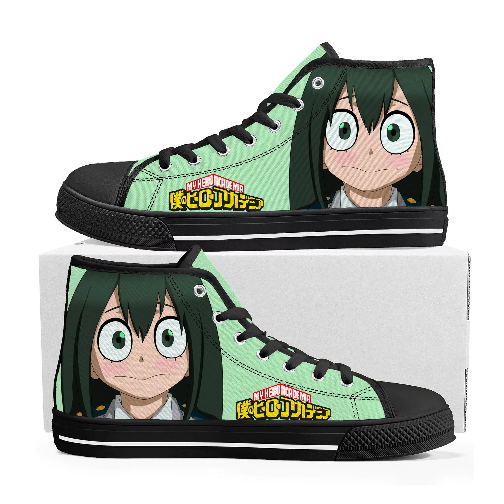 

Anime Asui Tsuyu My Hero Academia High Top Sneakers Mens Womens Teenager High Quality Canvas Sneaker Couple Shoes Custom Shoe