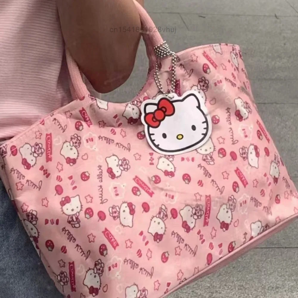 Cute Sanrio Hello Kitty Handbag Fully Print Cartoon Large Capacity Tote Shopping Storage Bags Fashion Aesthetic Bags Y2k Women