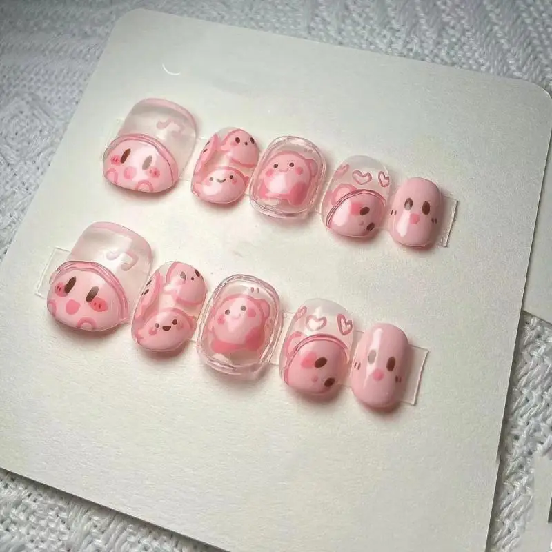 

Anime Cartoon Kirby Y2K Fake Nails Half Acrylic Square Nail Patch Star Kabi Tips for Extension Tip Manicure Nail Stickers Tool