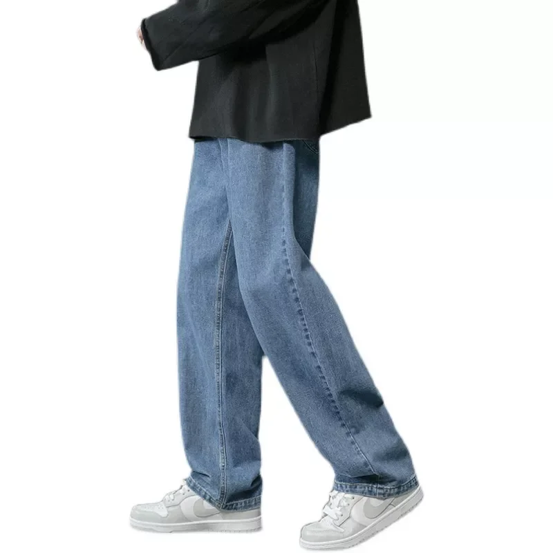 2022New Simple Solid Mopping Trousers Jeans Men Korean Style Fashion High Street Loose Casual Jean Pants Gray/White/Dark blue