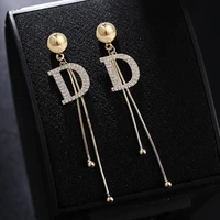fashion glossy arc bar long thread tassel drop earring for women gold geometric letters double d fashion jewelry hanging pendant