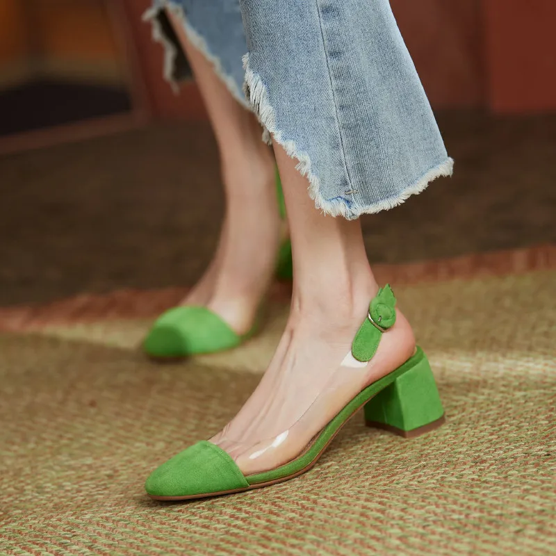 

Dilalula модные пикантные лаконичные женские сандалии с ремешком на пятке туфли-лодочки весенне-летние детские замшевые кожаные туфли на толстом каблуке женские туфли с круглым носком