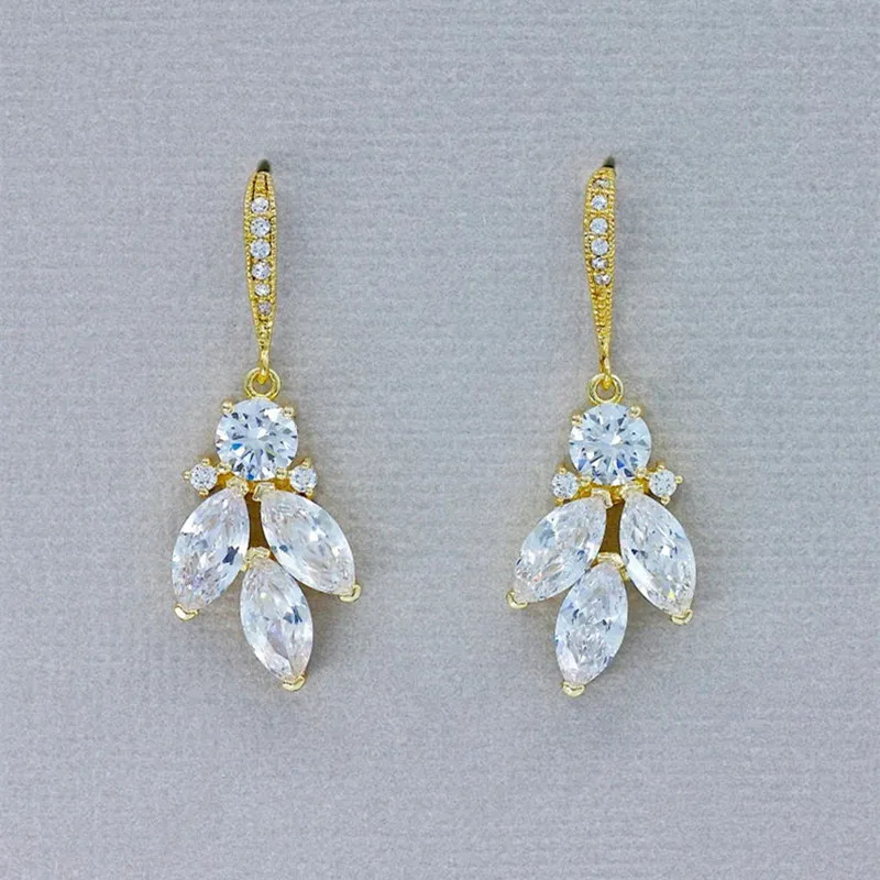 

Elegant Princess Cut Hand-set Marquise Zirconia Earrings Fashion 925 Silver Needle Gold Plated Engagement Jewelry Drop Earrings