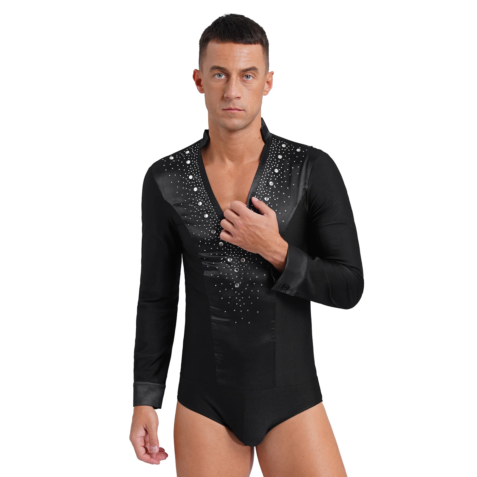 Трико для латиноамериканских танцев с V-образным вырезом и длинным рукавом