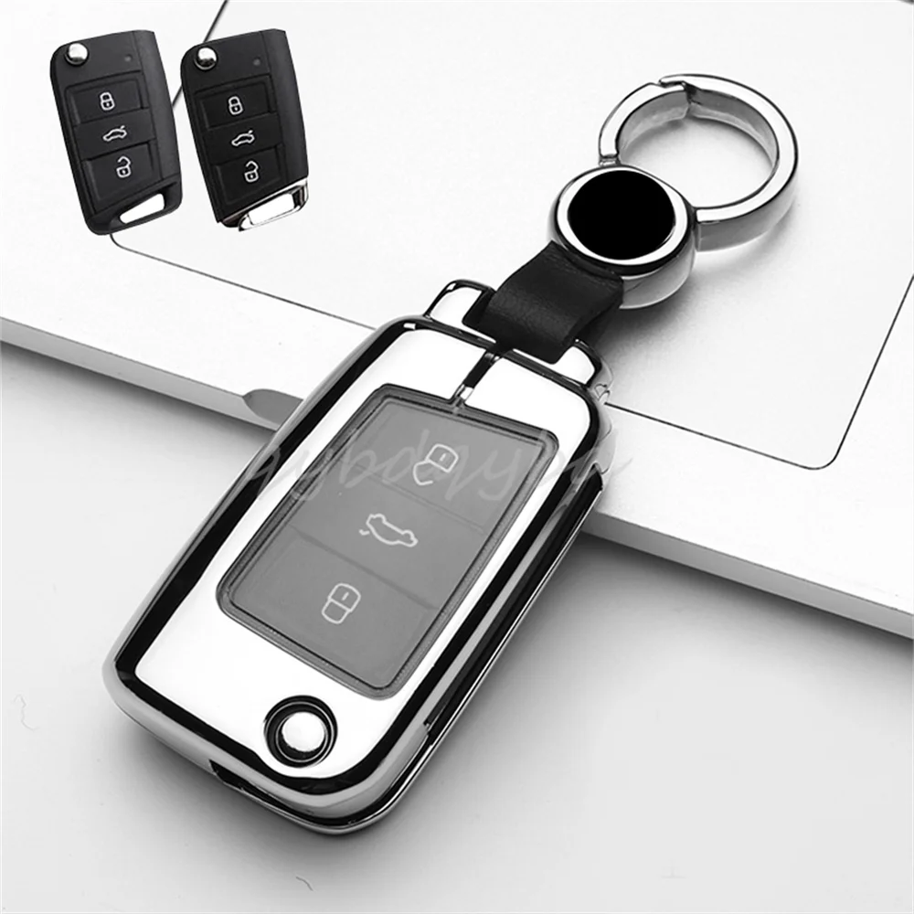 

Zinc Alloy+TPU Key Case Cover Fob Shell Skin Holder Protector Remote For VW Golf Polo Skoda Kodiaq Seat Leon Accesories Styling