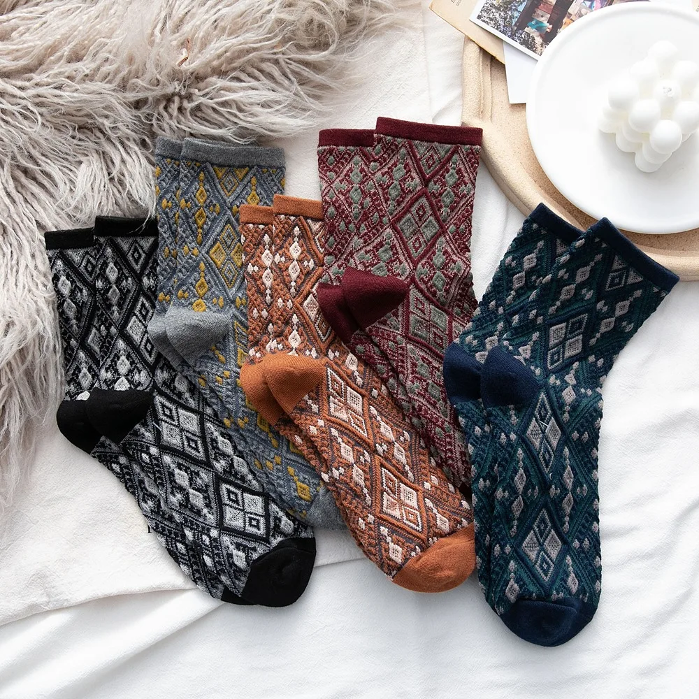 

Jeseca New Hot Plaid Women's Socks Cotton Soft Harajuku Retro Vintage Streetwear Long Socks for Woman Japanese Kawaii Cute Sock