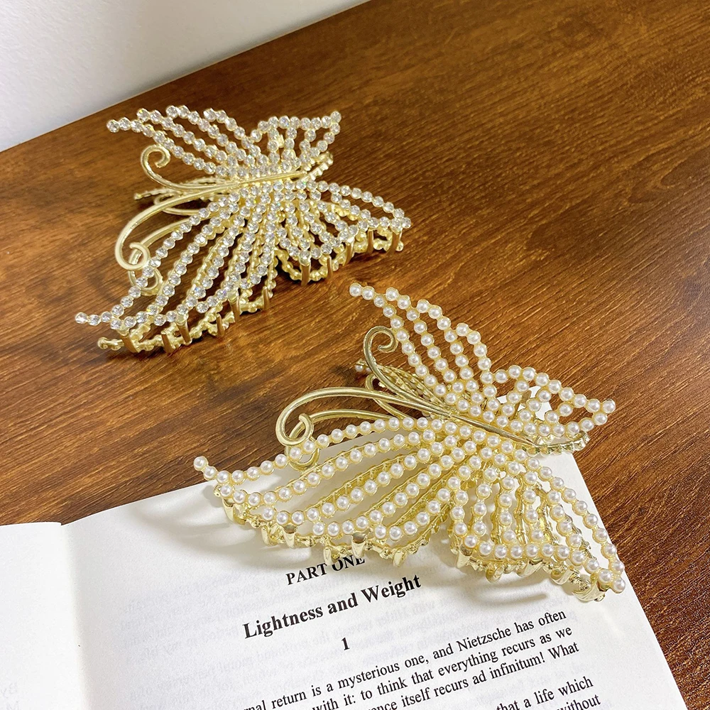 

New Accessories Diamond-Set Butterfly 10.5CM Hair Clip Headdress Elegant Palace Hair Clip Back Head Grip Jewelry For Women