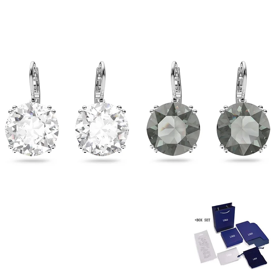 

High Quality SWA New MILLENIA Round Cut Water Drop Earrings Black Transparent Crystal Ladies Luxury Vintage Noble Jewelry Gift