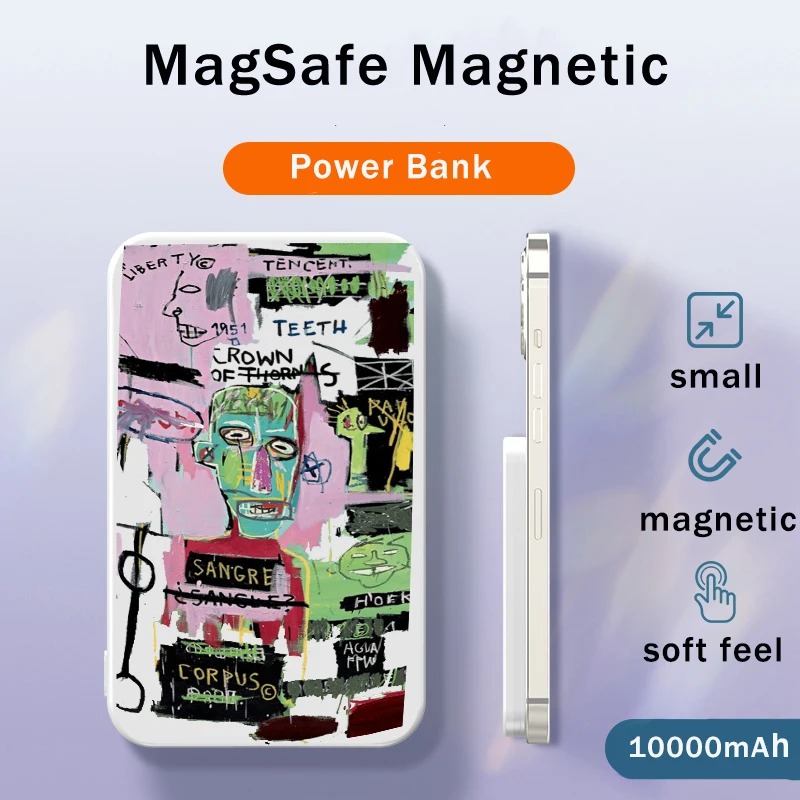 

Fashion abstract street style Magnetic Power Bank 10000 mAh Portable Chargers External Auxiliary Battery Fast Wireless Charging