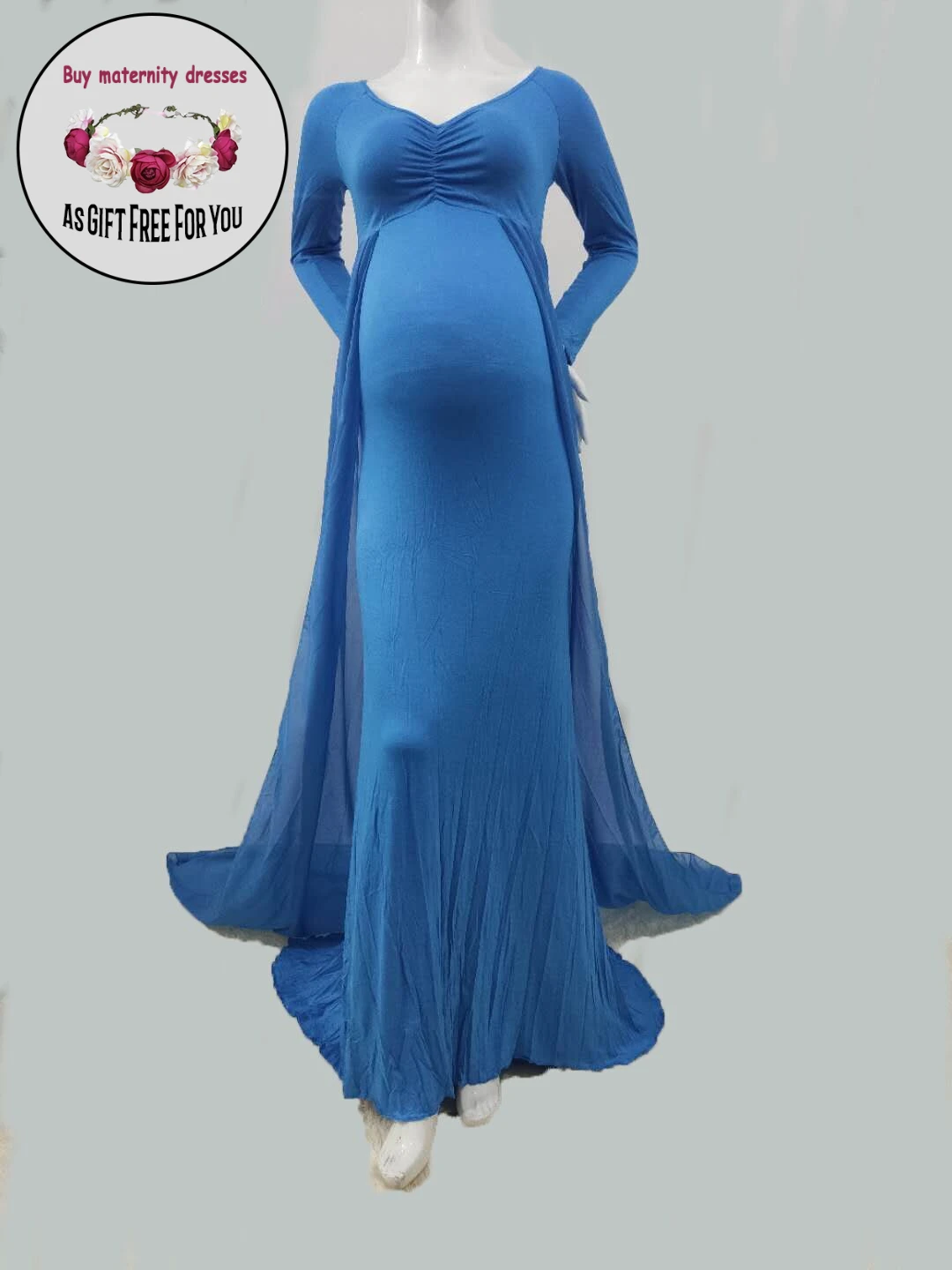 Women Chiffon Shawl Maternity  Dress for Photography Props Elegant Long Sleeve  Maxi Gown Pregnancy Dress  For Photo Shoot