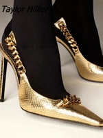 pointed toe matte gold pumps sexy 12cm metal decorative high heels dress formal dress womens shoes large size 43 44 45