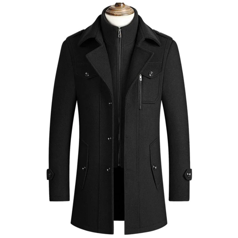 

2023 New Wool Coat for Men Winter Jacket Slim Fit Thick Trench Business Casual Double Collar Men Woolen Overcoat Asian Size 4XL