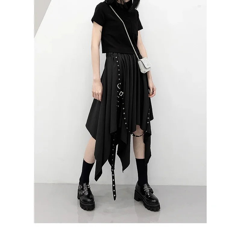 Асимметричная юбка для девочек новая уличная в стиле панк с темными завязками